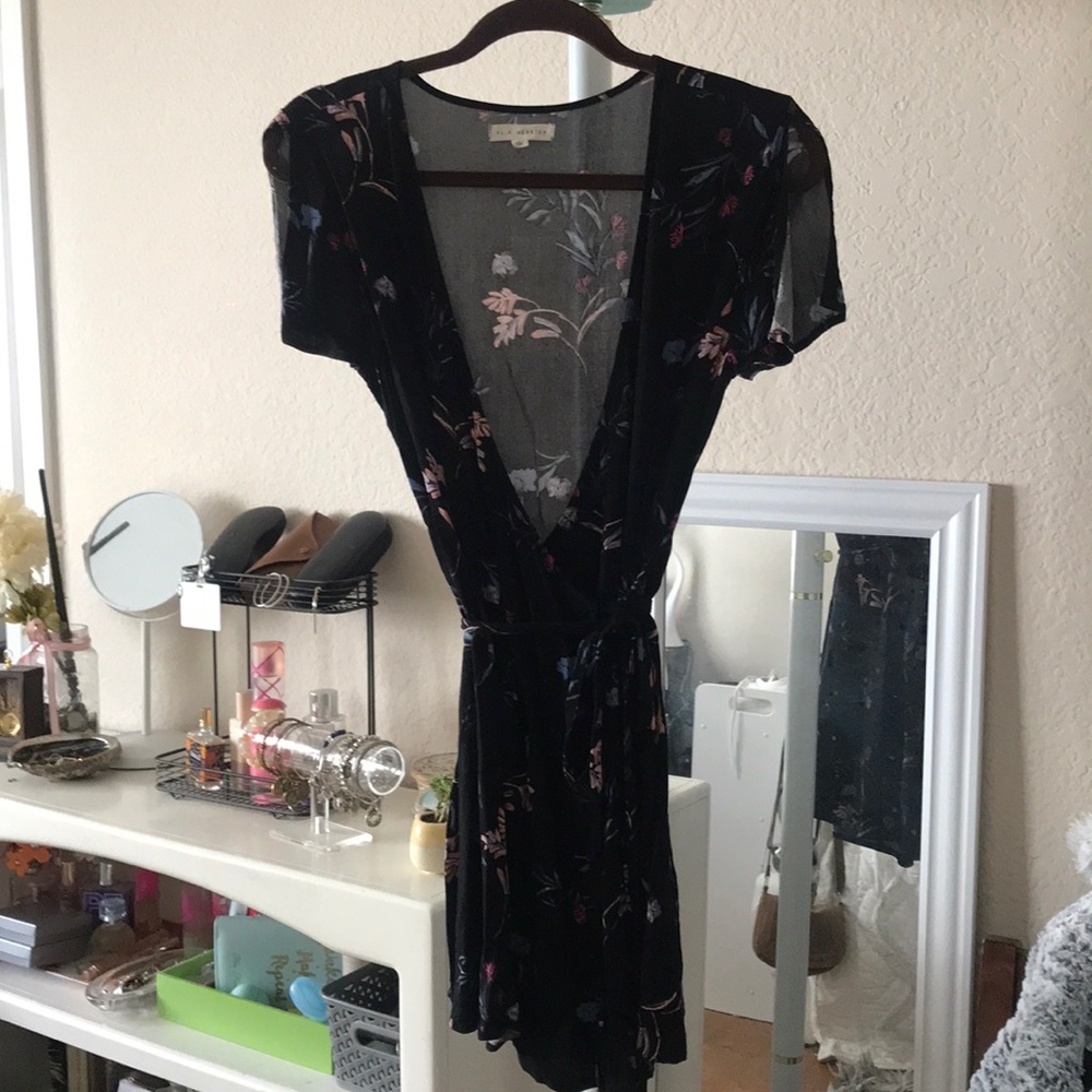 Black Print Wrap Dress